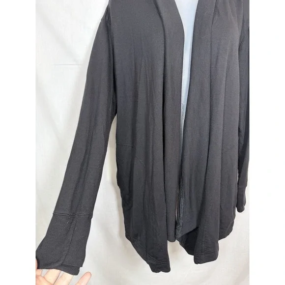 ATHLETA Size L Black Women Pranayama Wrap Open Front Stretch Soft Knit Cardigan - Picture 6 of 15